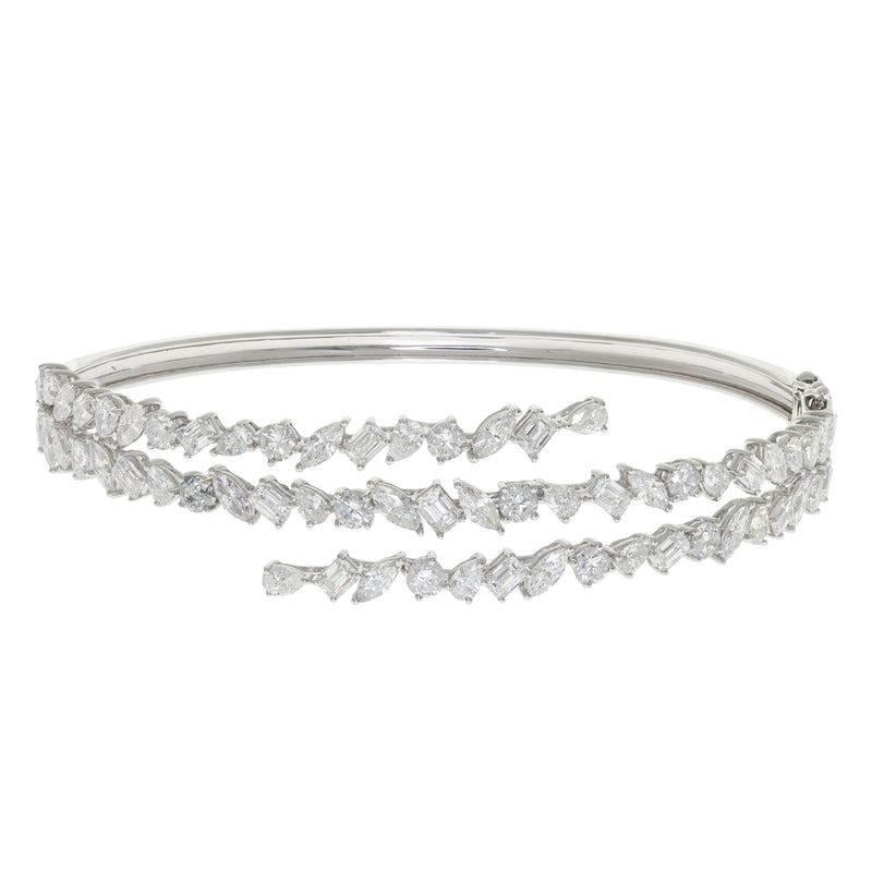 18K White Gold Three Row Multi-Shape Diamond Bracelet