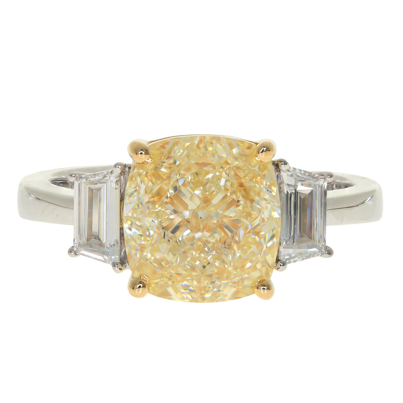 Two Tone 18K Yellow & White Gold Three Stone Yellow Diamond Ring