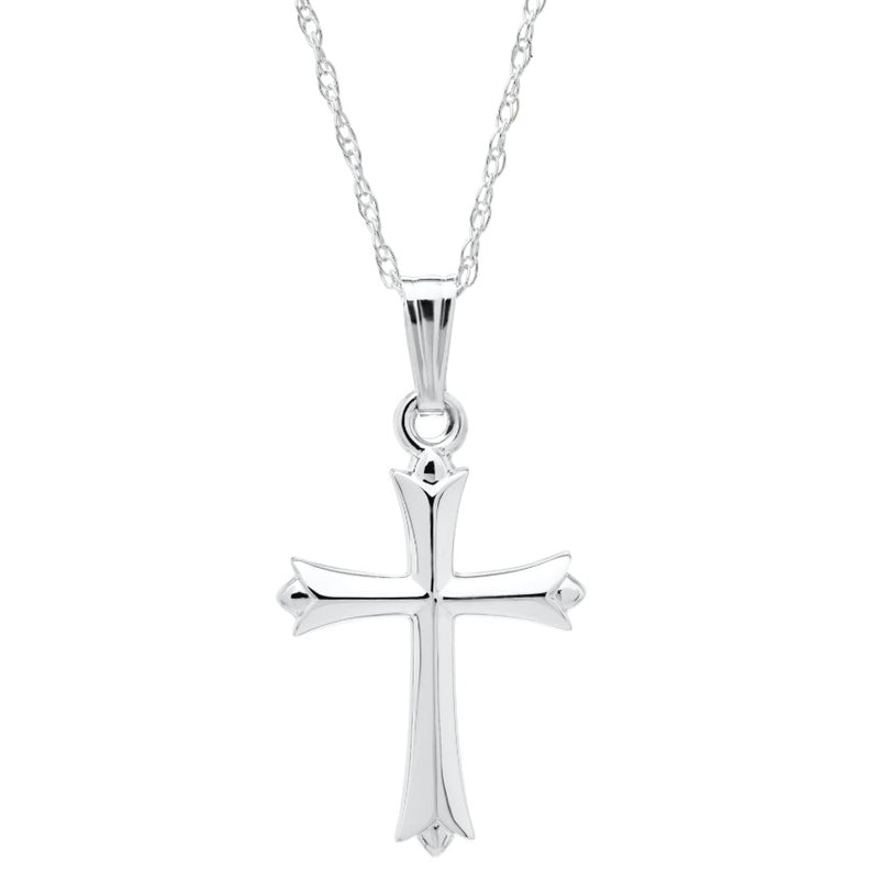 Children's 14K White Gold Cross Pendant With Chain