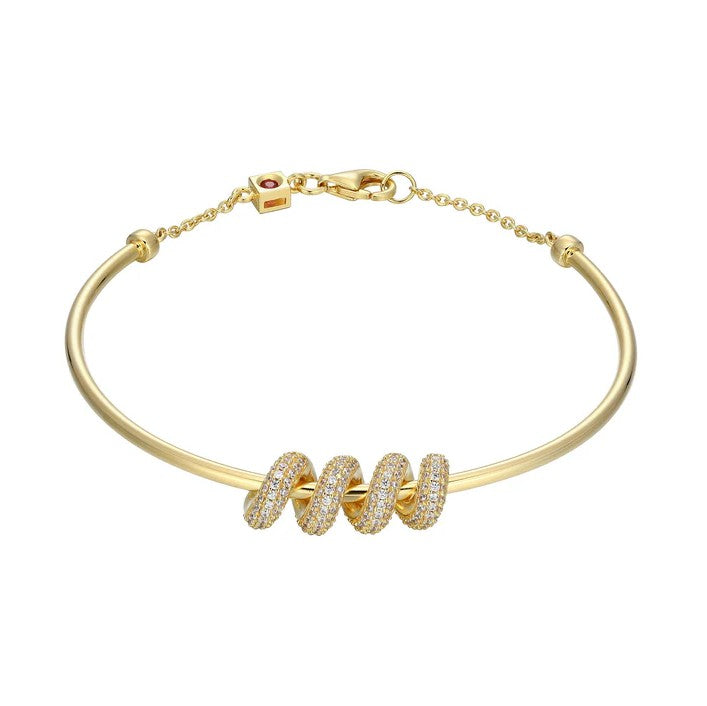 Sterling Silver 14K Gold Plated Spiral Bracelet With Round CZs
