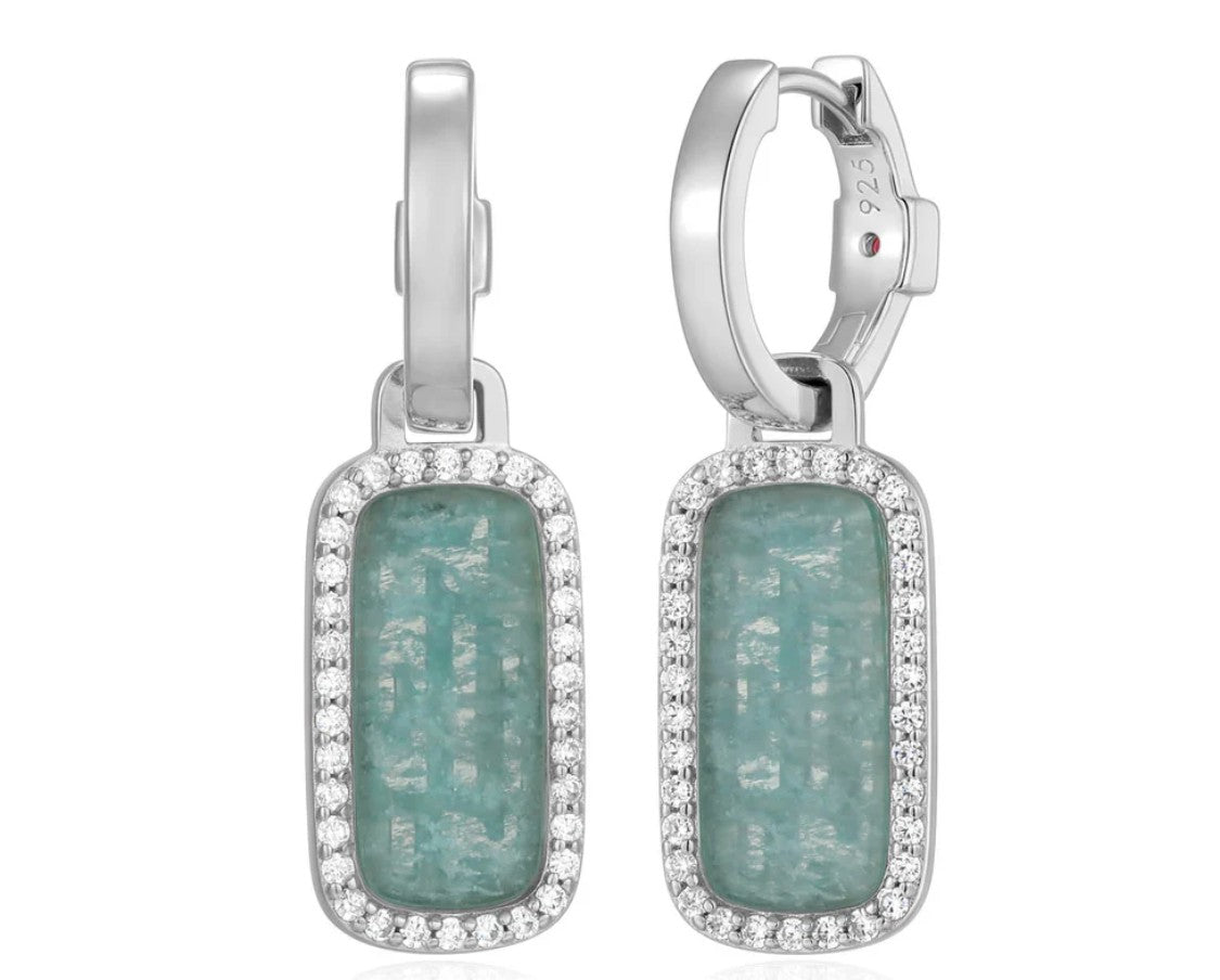 Sterling Silver Amazonite Huggie Drop Earrings