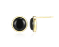Gold Plated Round Black Agate Button Earrings