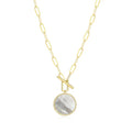 Gold Plated Paperclip Necklace with Mother of Pearl Medallion