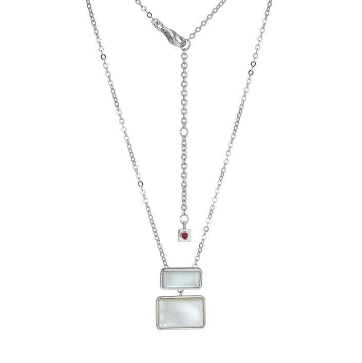Sterling Silver Tiered Retangular Cut White Mother Of Pearl Necklace