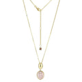 14K Gold Plated Drop Necklace With One Genuine Oval Cut Rose Quartz