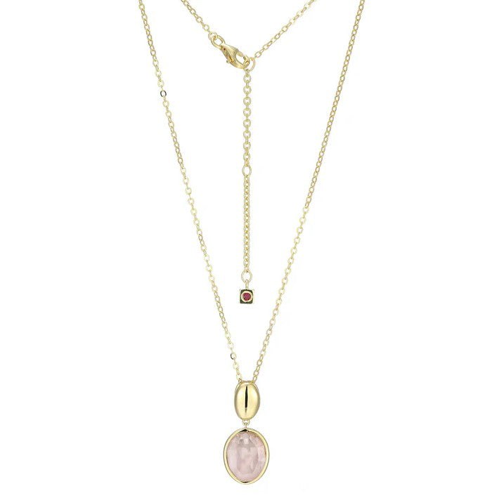 14K Gold Plated Drop Necklace With One Genuine Oval Cut Rose Quartz