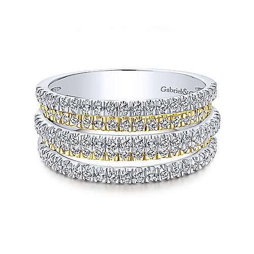 Lady's 2Tone Y/W 14 Karat Contemporary Layered Wide Fashion Ring Size 6.5