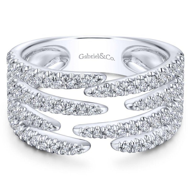 Lady's White 14 Karat Contemporary Fashion Wide Band Pave Diamond Ring