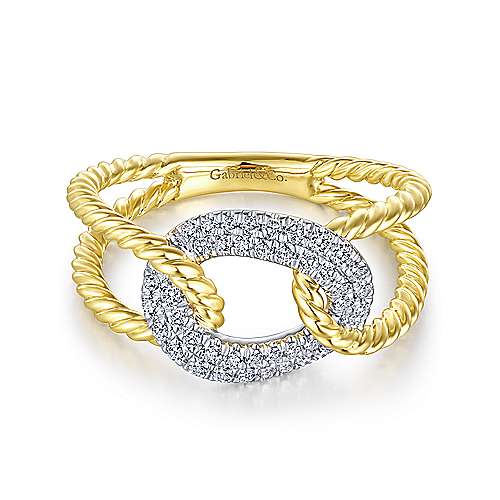 14K Two Tone Free Form Twisted Split Shank Fashion Ring