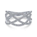 14K White Gold Contemporary Layered Grid Diamond Fashion Ring