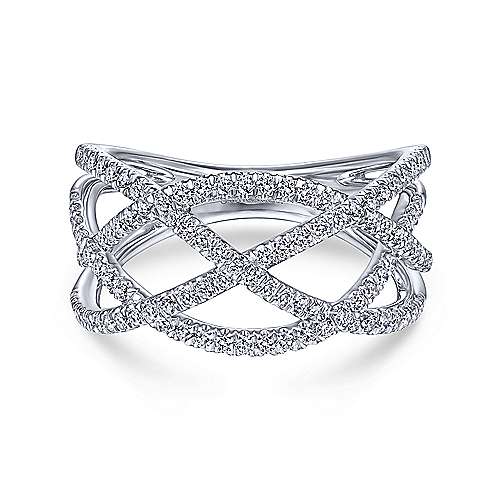 14K White Gold Contemporary Layered Grid Diamond Fashion Ring