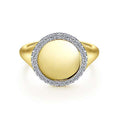14K Yellow Gold Contemporary Signet Diamond Fashion Ring