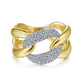 Lady's Yellow 14 Karat Contemporary Large Chain Link Diamond Fashion Ring Size 6.5