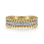 Two Tone 14K Yellow & White Gold Three Row Bujukan Beaded Ring