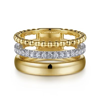 Two Tone 14K Yellow & White Gold Diamond Fashion Ring
