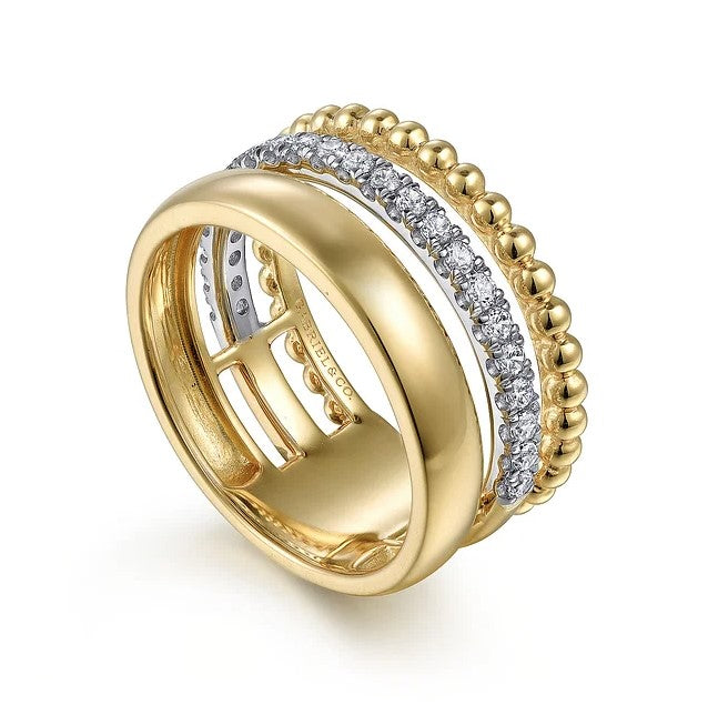 Two Tone 14K Yellow & White Gold Diamond Fashion Ring