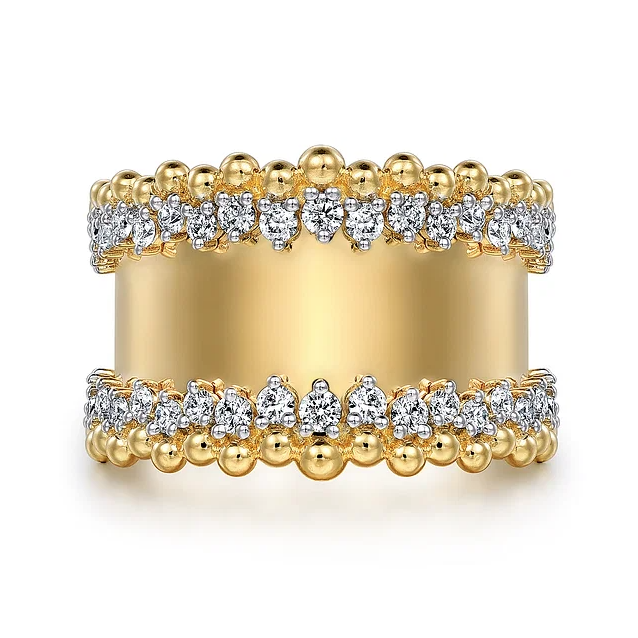 14K Yellow Gold Wide Band Diamond Fashion Ring
