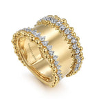 14K Yellow Gold Wide Band Diamond Fashion Ring