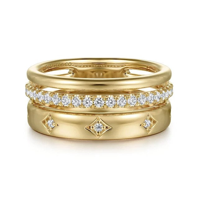 14K Yellow Gold Stackable Diamond Fashion Ring