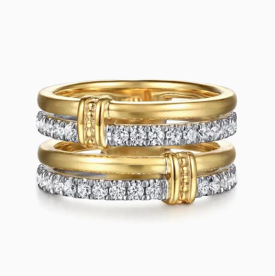 Two & Tone 14K Yellow & White Gold Four Row Diamond Fashion Ring