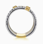 Two & Tone 14K Yellow & White Gold Four Row Diamond Fashion Ring