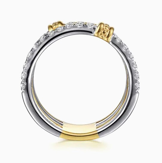 Two & Tone 14K Yellow & White Gold Four Row Diamond Fashion Ring