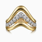 Two Tone 14K Yellow & White Chevron Diamond Fashion Ring