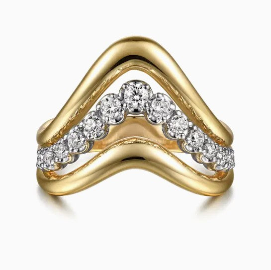 Two Tone 14K Yellow & White Chevron Diamond Fashion Ring