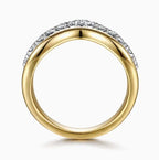 Two Tone 14K Yellow & White Chevron Diamond Fashion Ring