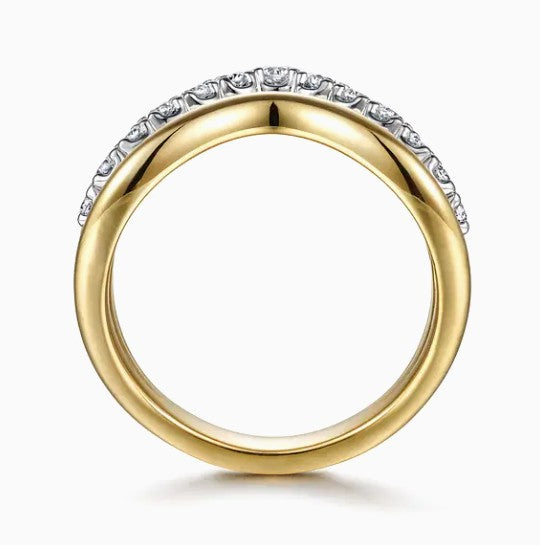 Two Tone 14K Yellow & White Chevron Diamond Fashion Ring