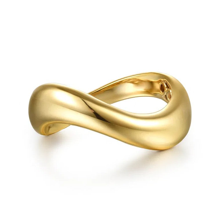 14K Gold Wave Stackable Polished Ring