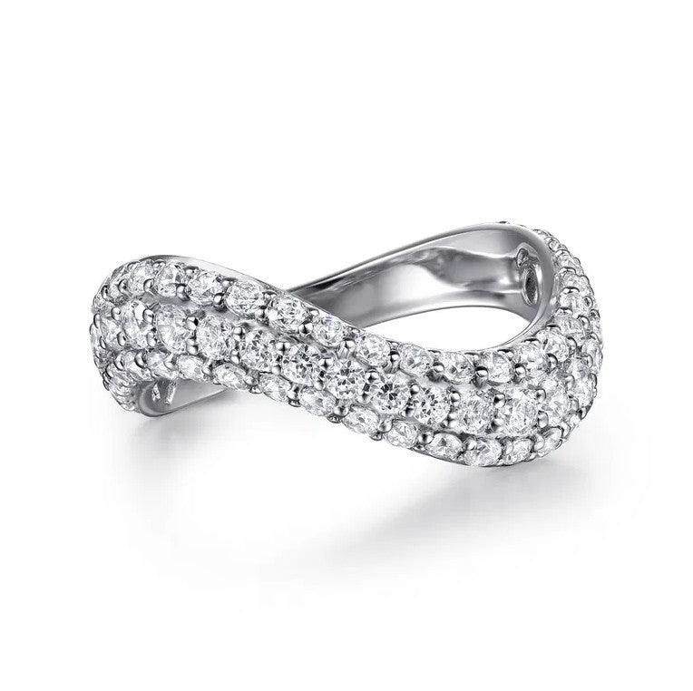 14K White Gold Diamond Wave Stackable Ring