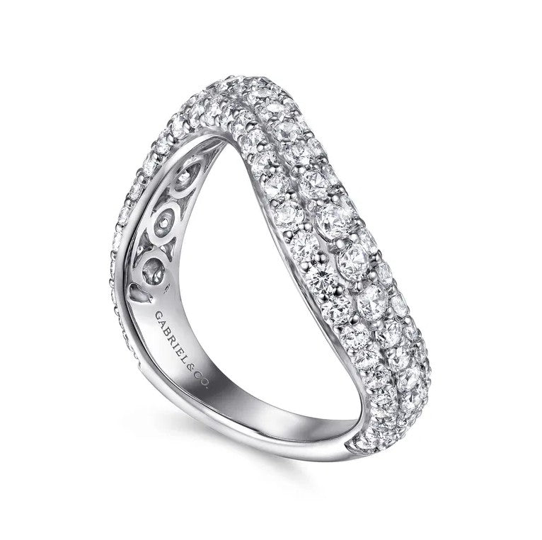 14K White Gold Diamond Wave Stackable Ring