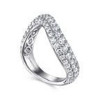 14K White Gold Diamond Wave Stackable Ring