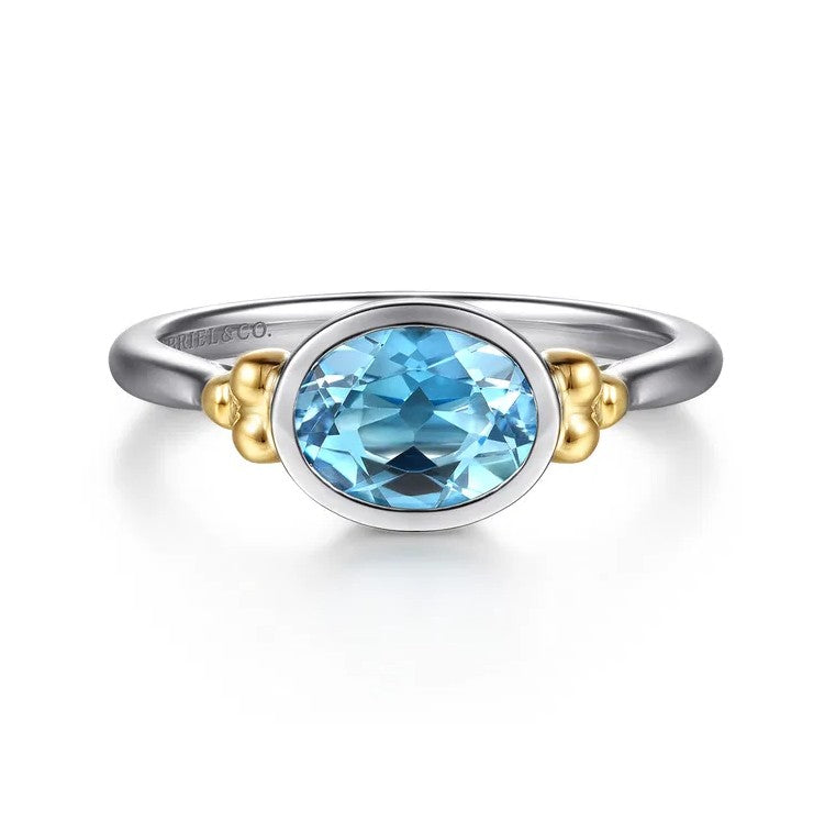 Sterling Silver & 14K Yellow Gold Bujukan Blue Topaz Oval Accent Ring