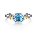 Sterling Silver & 14K Yellow Gold Bujukan Blue Topaz Oval Accent Ring