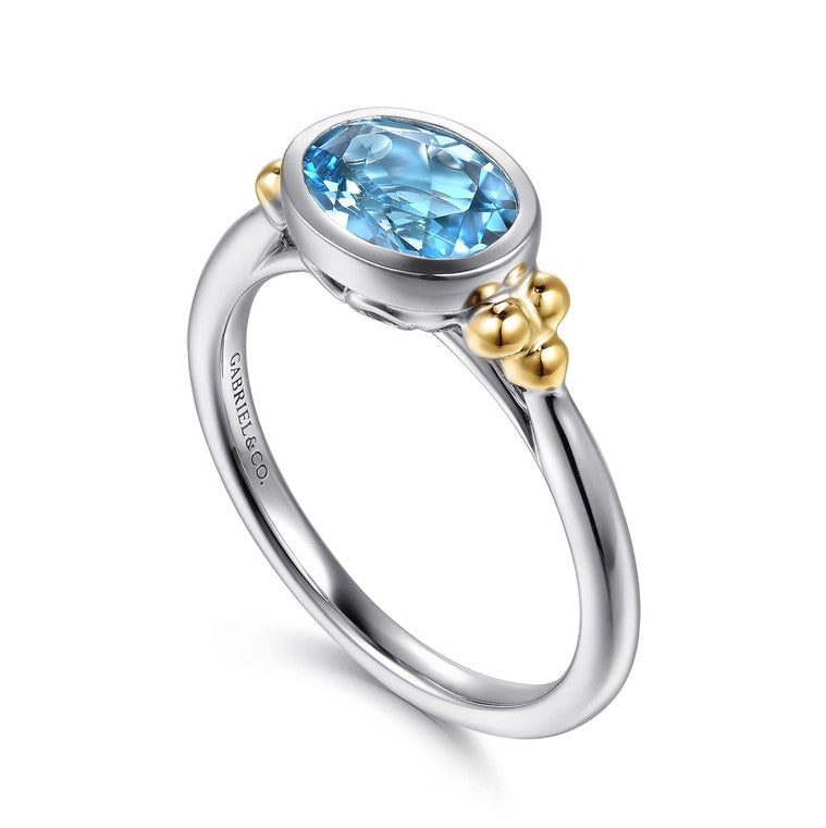 Sterling Silver & 14K Yellow Gold Bujukan Blue Topaz Oval Accent Ring