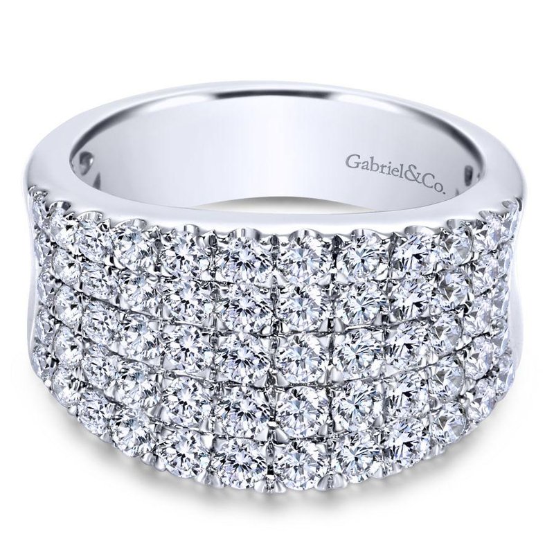 14K White Gold Contemporary Wide Band Diamond Fashion Ring