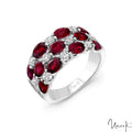 18K White Gold Ruby & Diamond Three-Row Ring