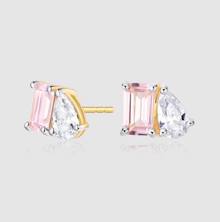 14K Gold Toi et Moi Stud Earrings