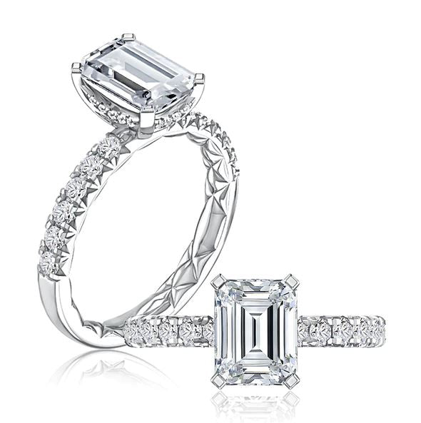 18K White Gold Hidden Halo Diamond Semi-Mount Ring