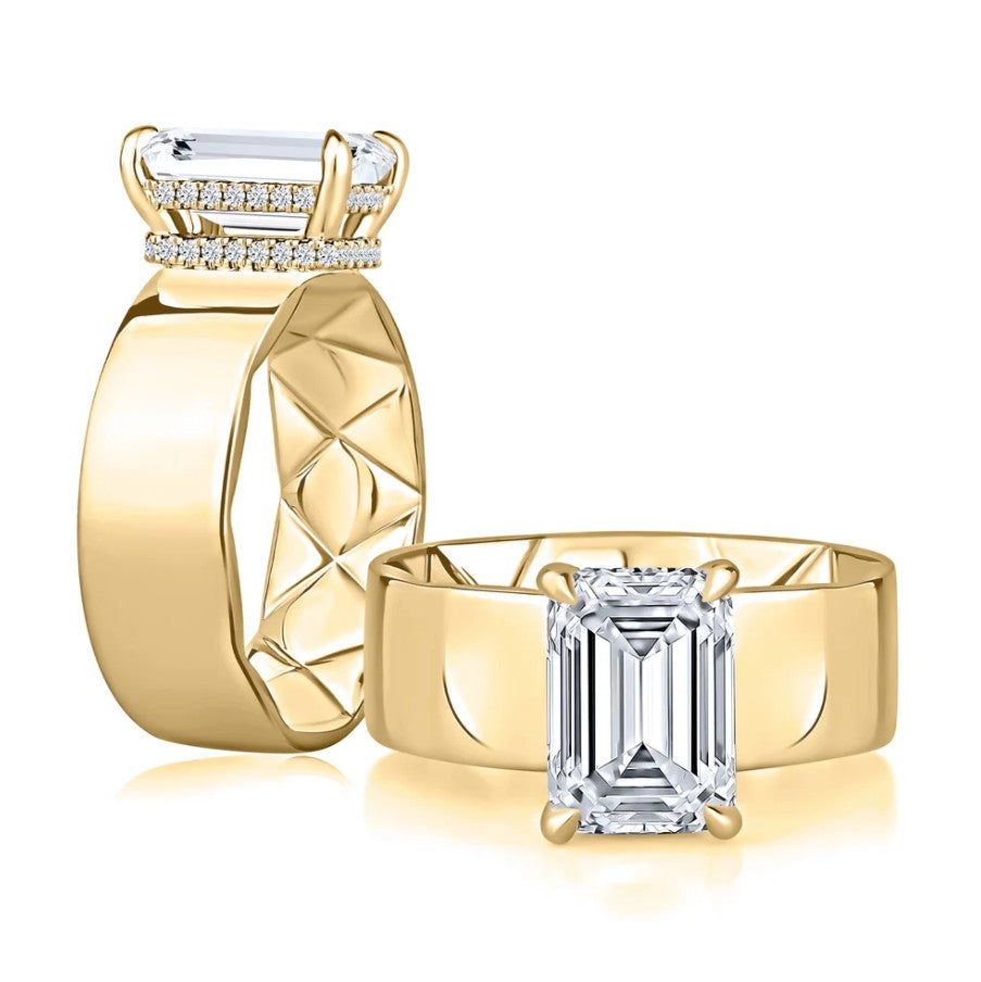 14K Gold Hidden Halo Wide Semi Mount Band
