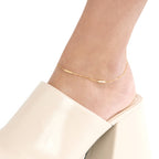14K Yellow Gold White Enamel Bar Anklet