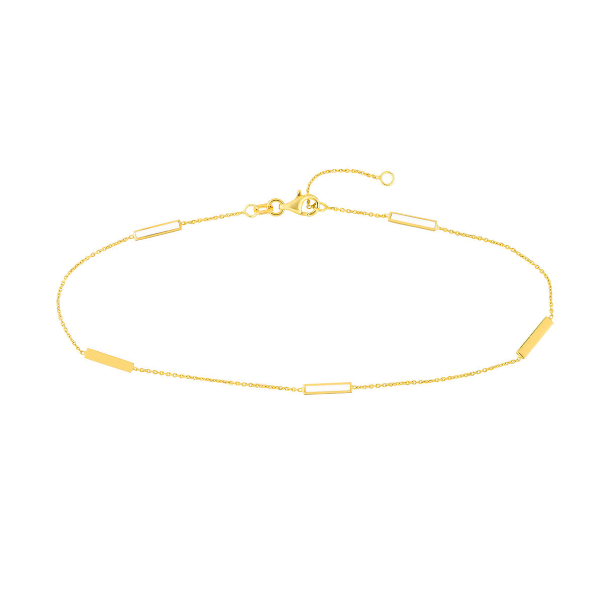 14K Yellow Gold White Enamel Bar Anklet