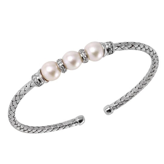 Sterling Silver Pearl Mesh Cuff