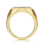 14K Yellow Gold Polished Faceted Signet Pave Diamond Ring