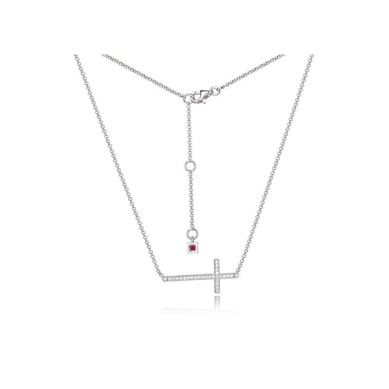 Lady's White Sterling Silver Side Cross Pendant