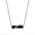 Lady's White Sterling Silver Black Agate Cz Bar Rolo Chain Necklace