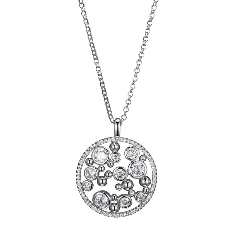 Lady's White Sterling Silver Halo Bubbles Cz Design Pendant