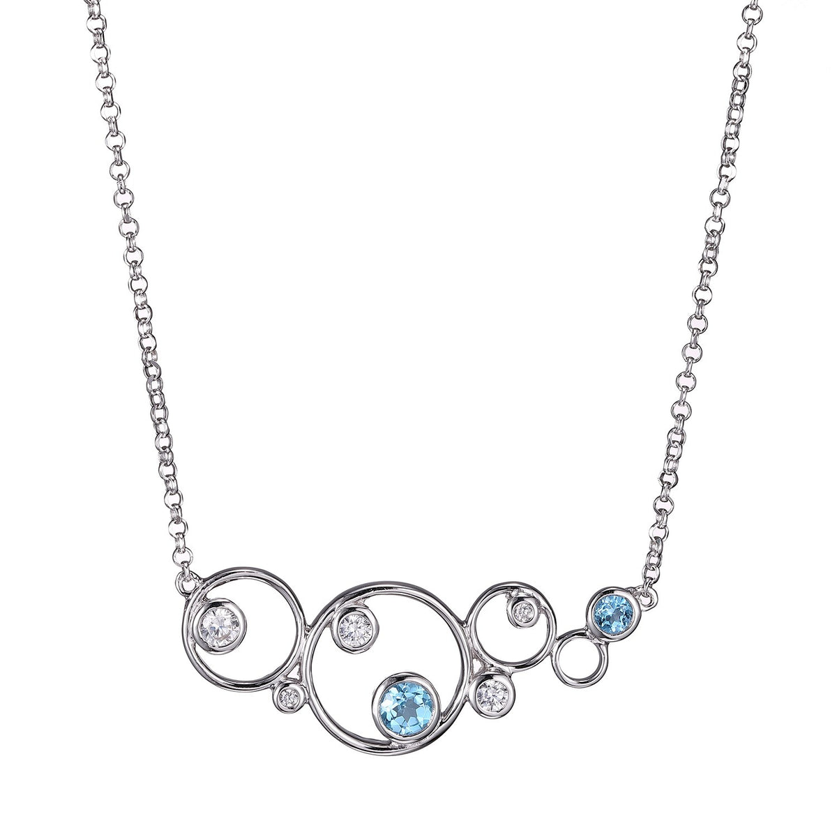 Lady's White Sterling Silver Blue Topaz Bar Necklace